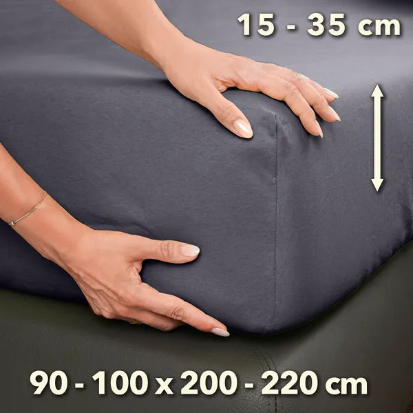 Premium Spannbettlaken 90x200 – passt bis 100x220 cm - Grau - Größe - mobile