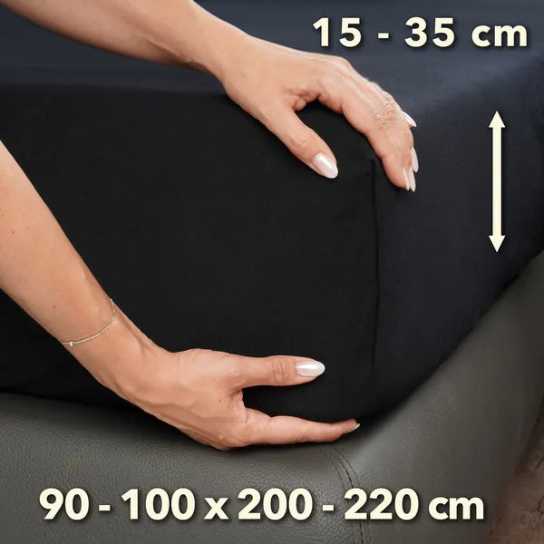 Premium Spannbettlaken 90x200 – passt bis 100x220 cm - Schwarz - Größe - mobile