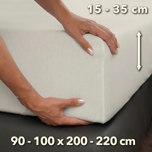 Premium Spannbettlaken 90x200 – passt bis 100x220 cm - Schnee - Größe - mobile
