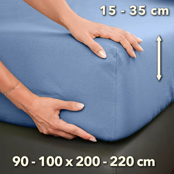 Premium Spannbettlaken 90x200 – passt bis 100x220 cm - Mittelblau - Größe - mobile