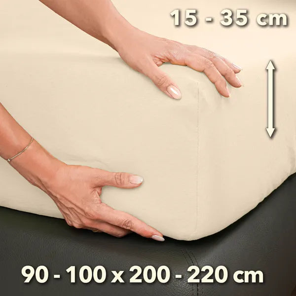 Premium Spannbettlaken 90x200 – passt bis 100x220 cm - Creme - Größe - mobile