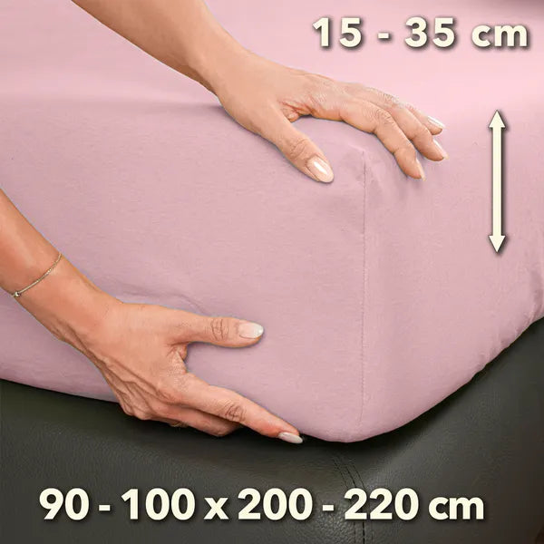 Premium Spannbettlaken 90x200 – passt bis 100x220 cm - Puder - Größe - mobile