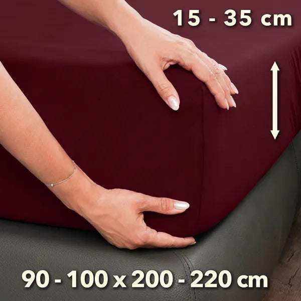 Premium Spannbettlaken 90x200 – passt bis 100x220 cm - Bordeaux - Größe - mobile