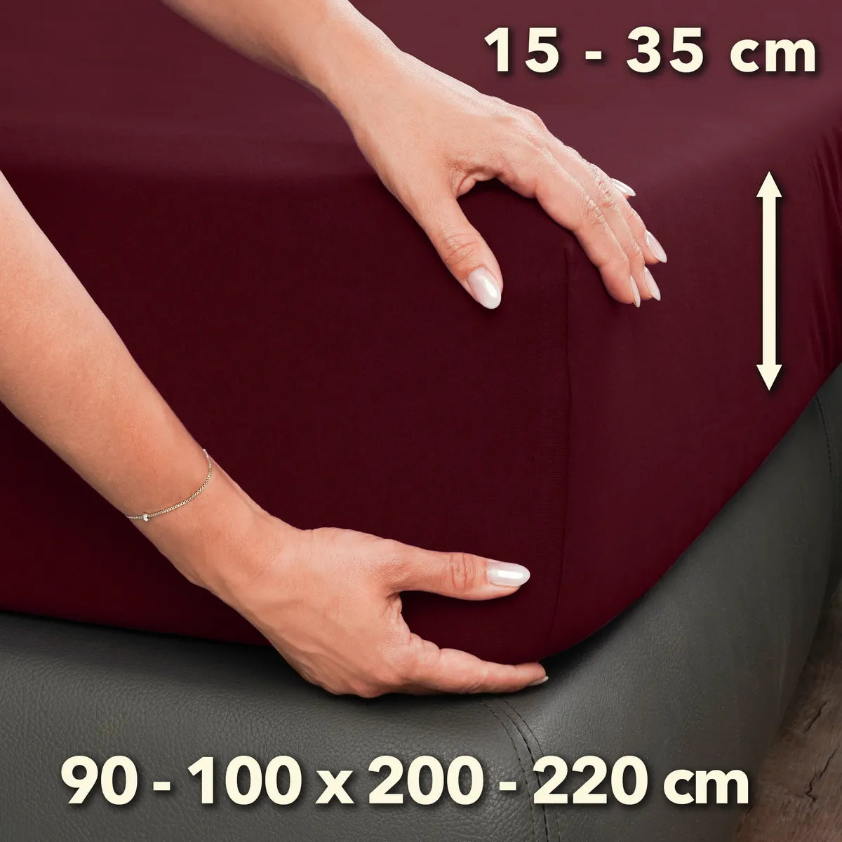 Premium Spannbettlaken 90x200 – passt bis 100x220 cm - Bordeaux - Größe