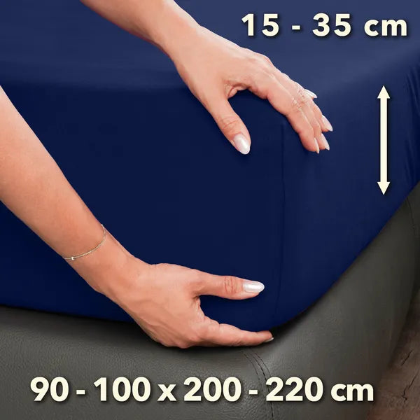 Premium Spannbettlaken 90x200 – passt bis 100x220 cm - Marine - Größe - mobile