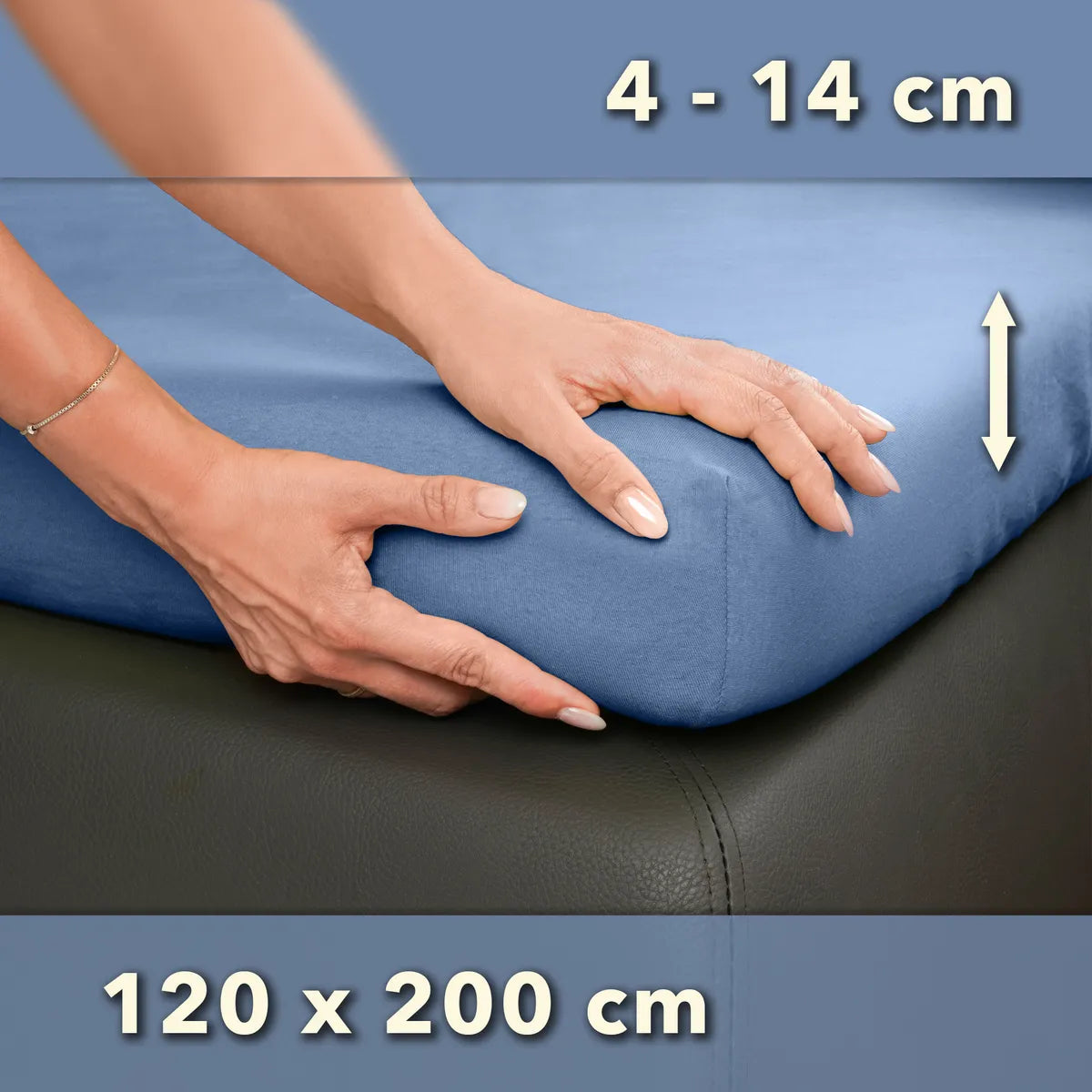 Topper Spannbettlaken 120x200 aus Jersey-Baumwolle - Mittelblau - Größe