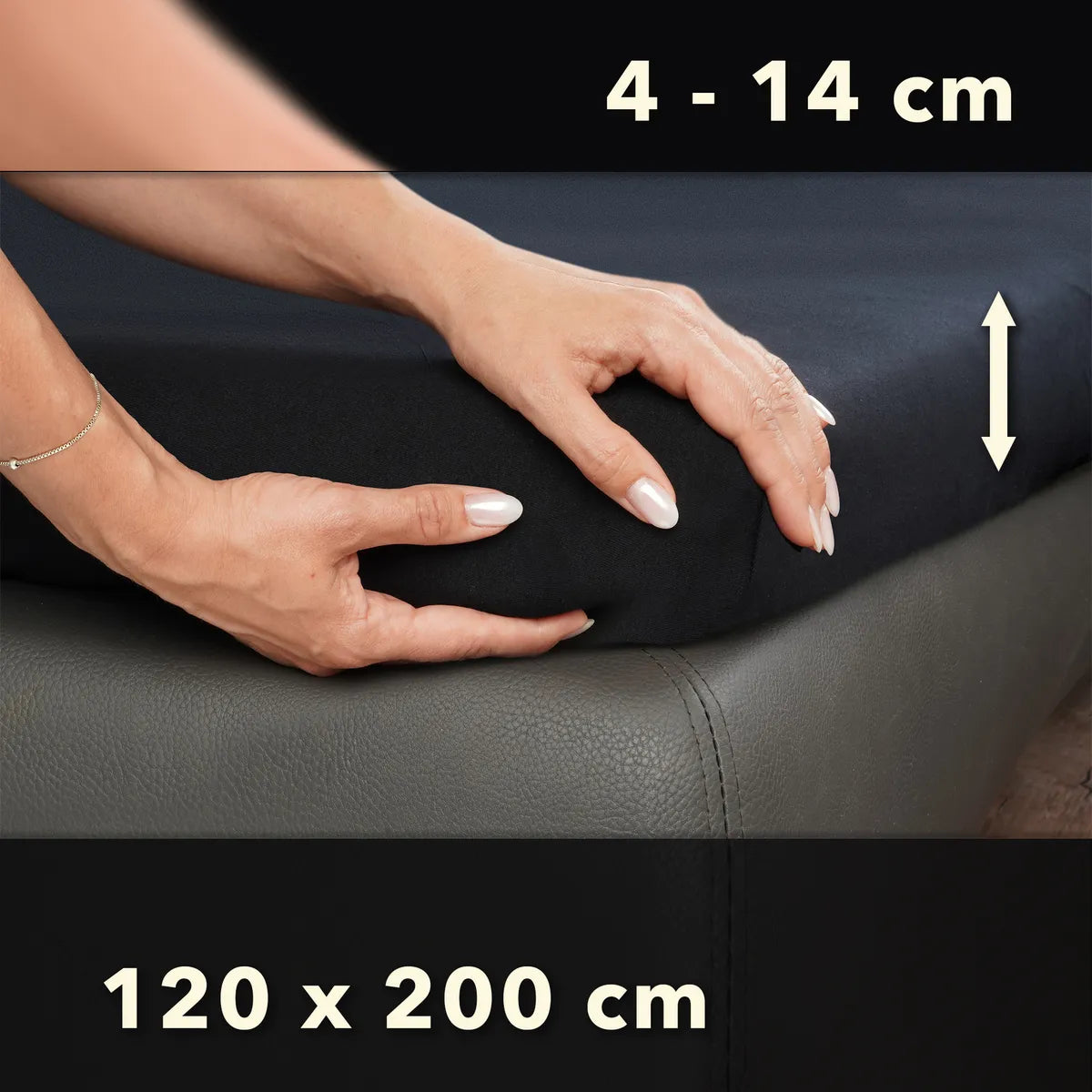 Topper Spannbettlaken 120x200 aus Jersey-Baumwolle - Schwarz - Größe