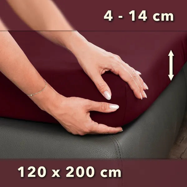 Topper Spannbettlaken 120x200 aus Jersey-Baumwolle - Bordeaux - Größe - mobile