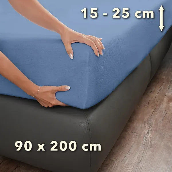Basic Frottee Spannbettlaken 90x200 - Mittelblau - Größe - mobile