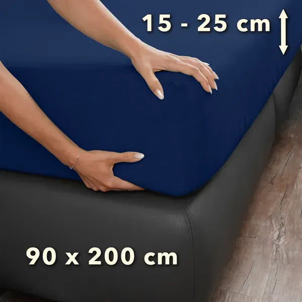 Basic Frottee Spannbettlaken 90x200 - Marine - Größe - mobile