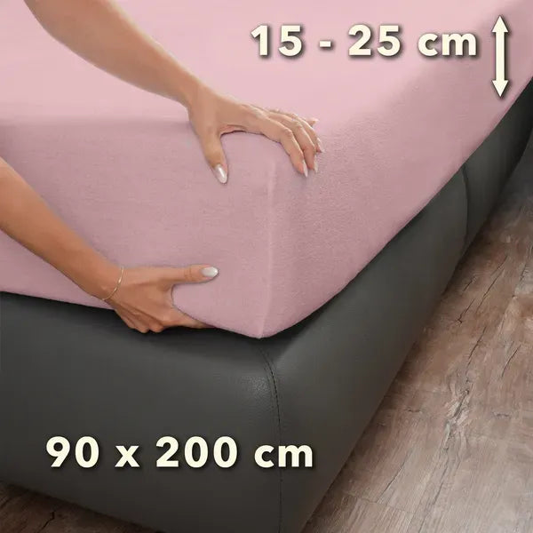 Basic Frottee Spannbettlaken 90x200 - Puder - Größe - mobile