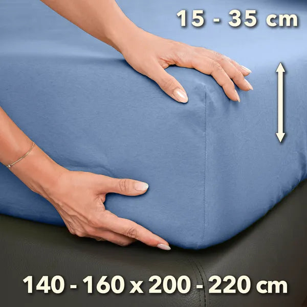 Premium Spannbettlaken 140x200 – passt bis 160x220 cm - Mittelblau - Größe - mobile