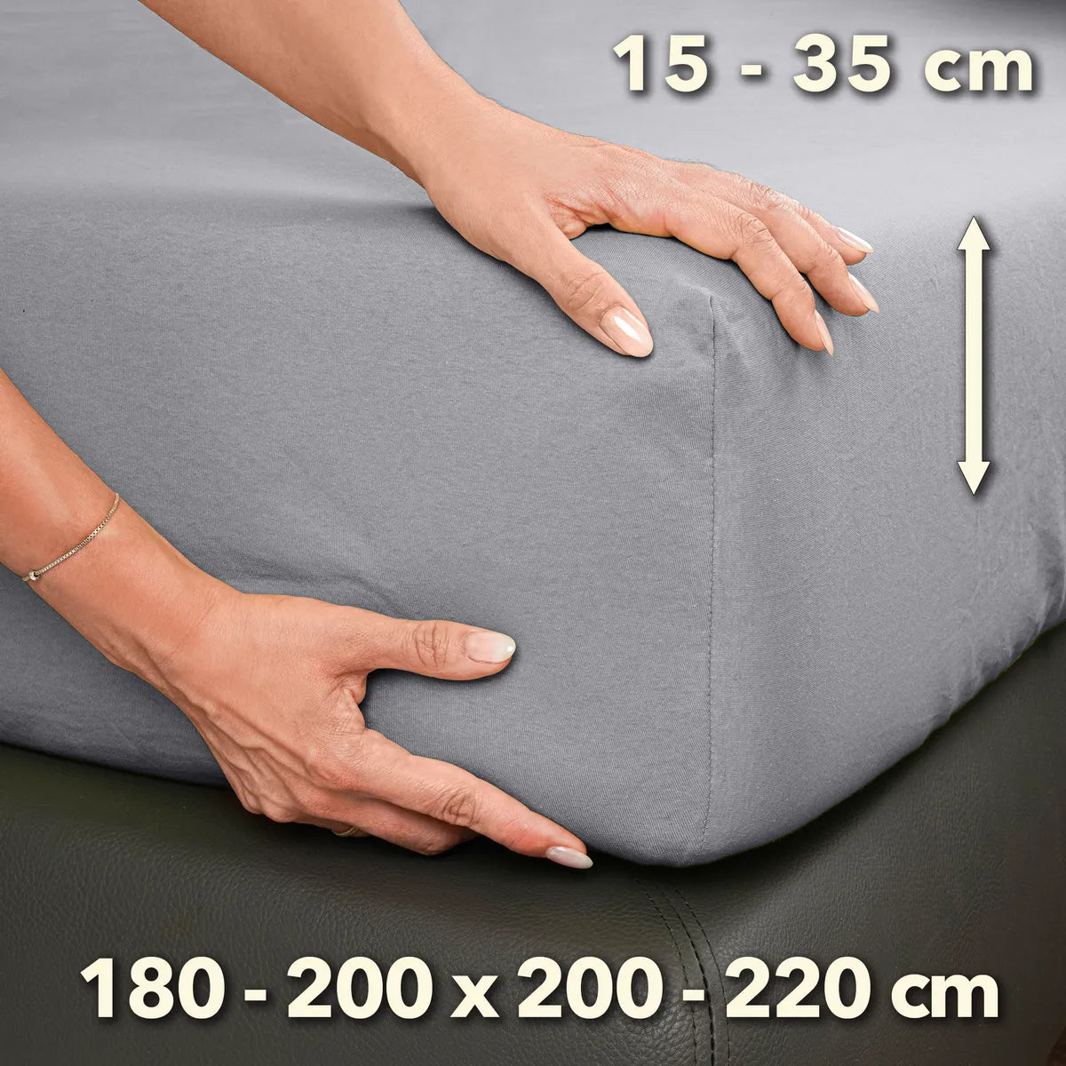 Premium Spannbettlaken 180x200 – passt bis 200x220 cm - Silber - Größe