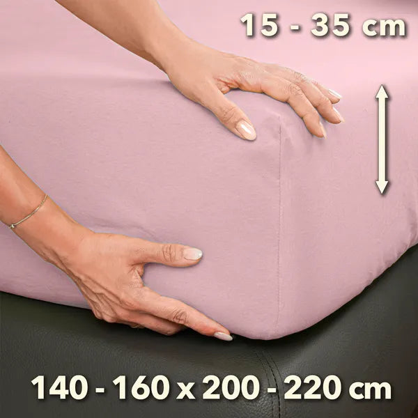 Premium Spannbettlaken 140x200 – passt bis 160x220 cm - Puder - Größe - mobile