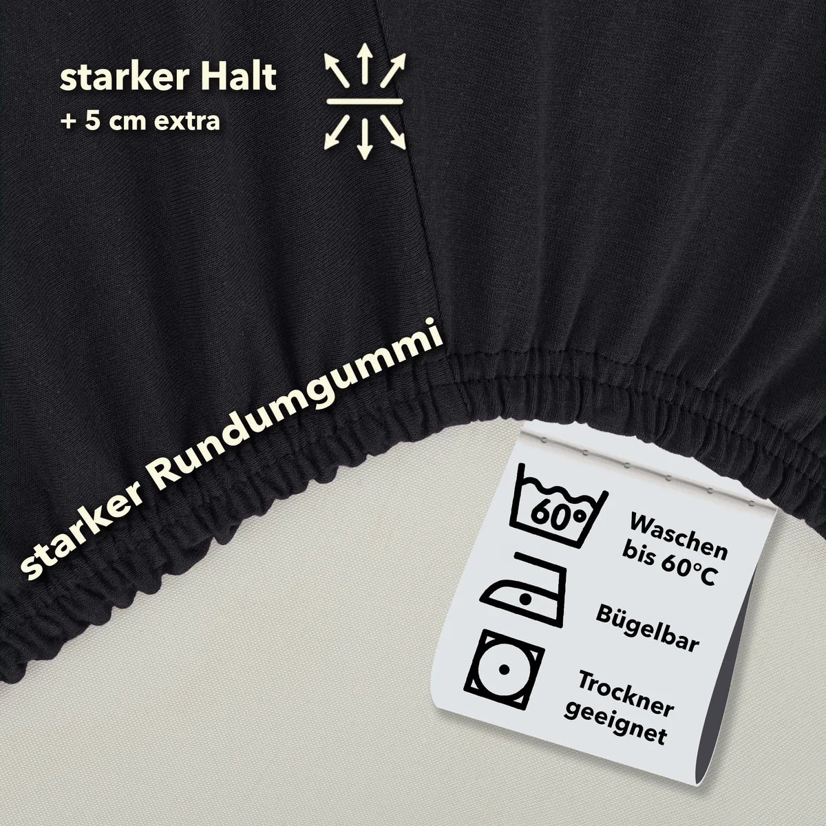 Basic Spannbettlaken 90x200 aus Jersey-Baumwolle in Anthrazit - Pflege