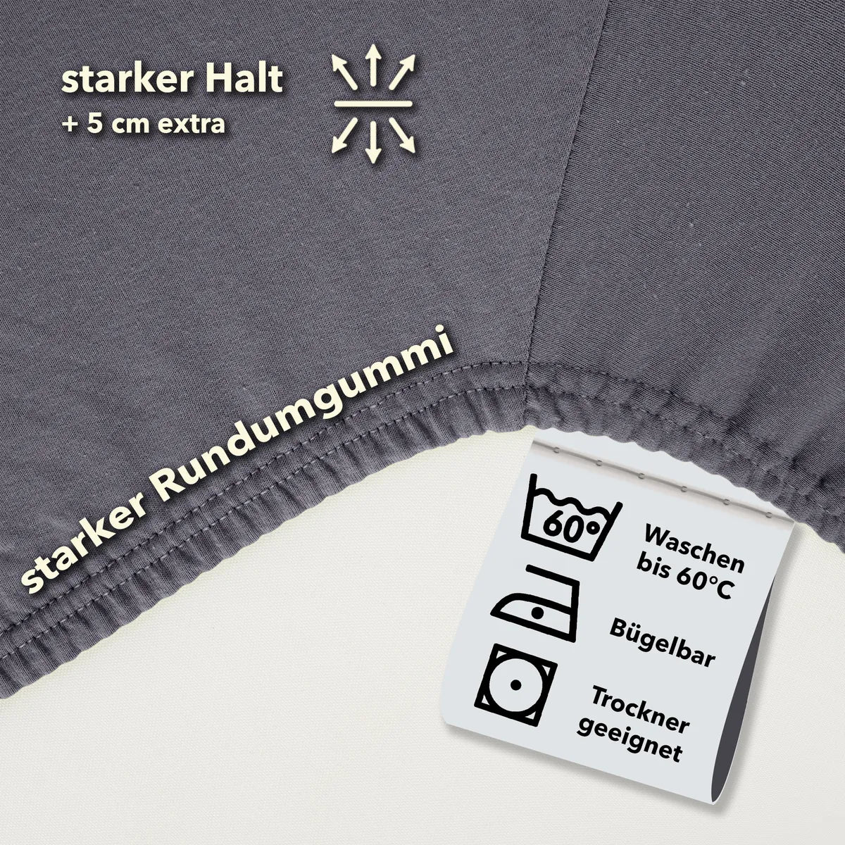 Basic Spannbettlaken 90x200 aus Jersey-Baumwolle in Grau - Pflege