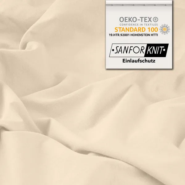 Basic Spannbettlaken 90x200 aus Jersey-Baumwolle in Creme - Detail - mobile