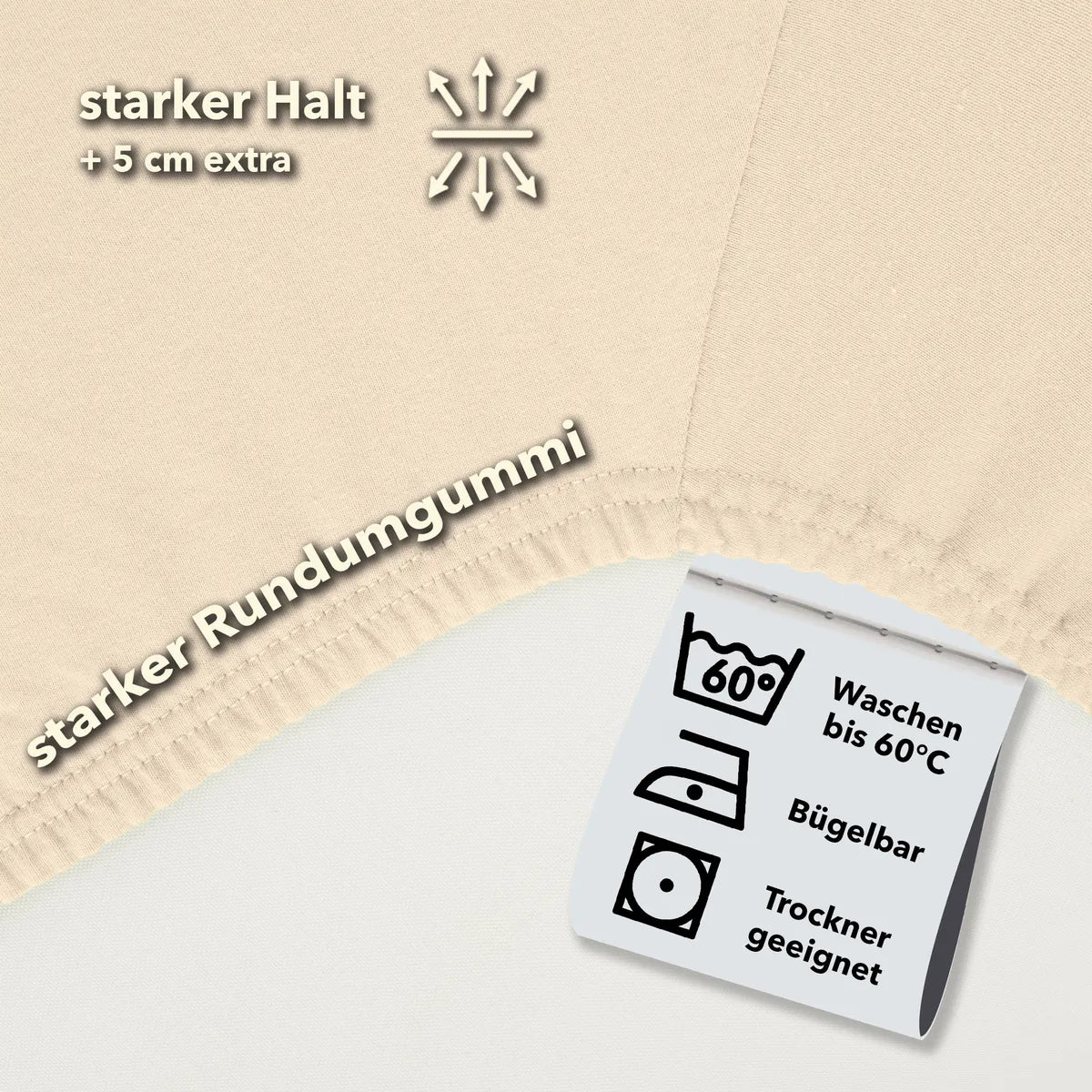 Basic Spannbettlaken 90x200 aus Jersey-Baumwolle in Creme - Pflege