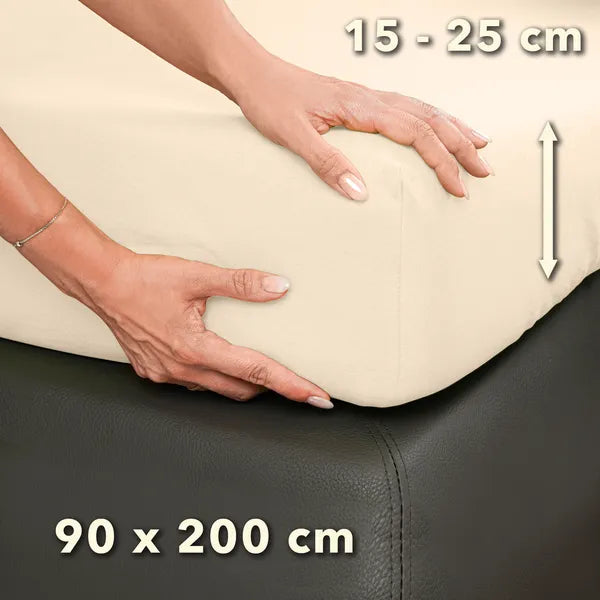 Basic Spannbettlaken 90x200 aus Jersey-Baumwolle in Creme - Größe - mobile