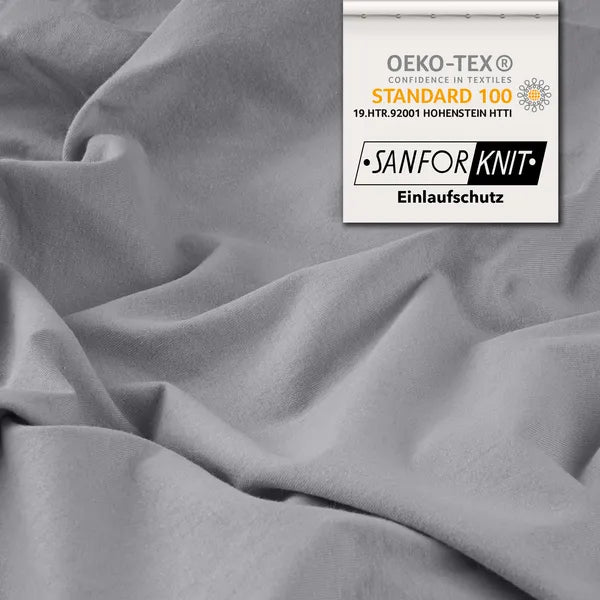 Basic Spannbettlaken 90x200 aus Jersey-Baumwolle in Silber - Detail - mobile
