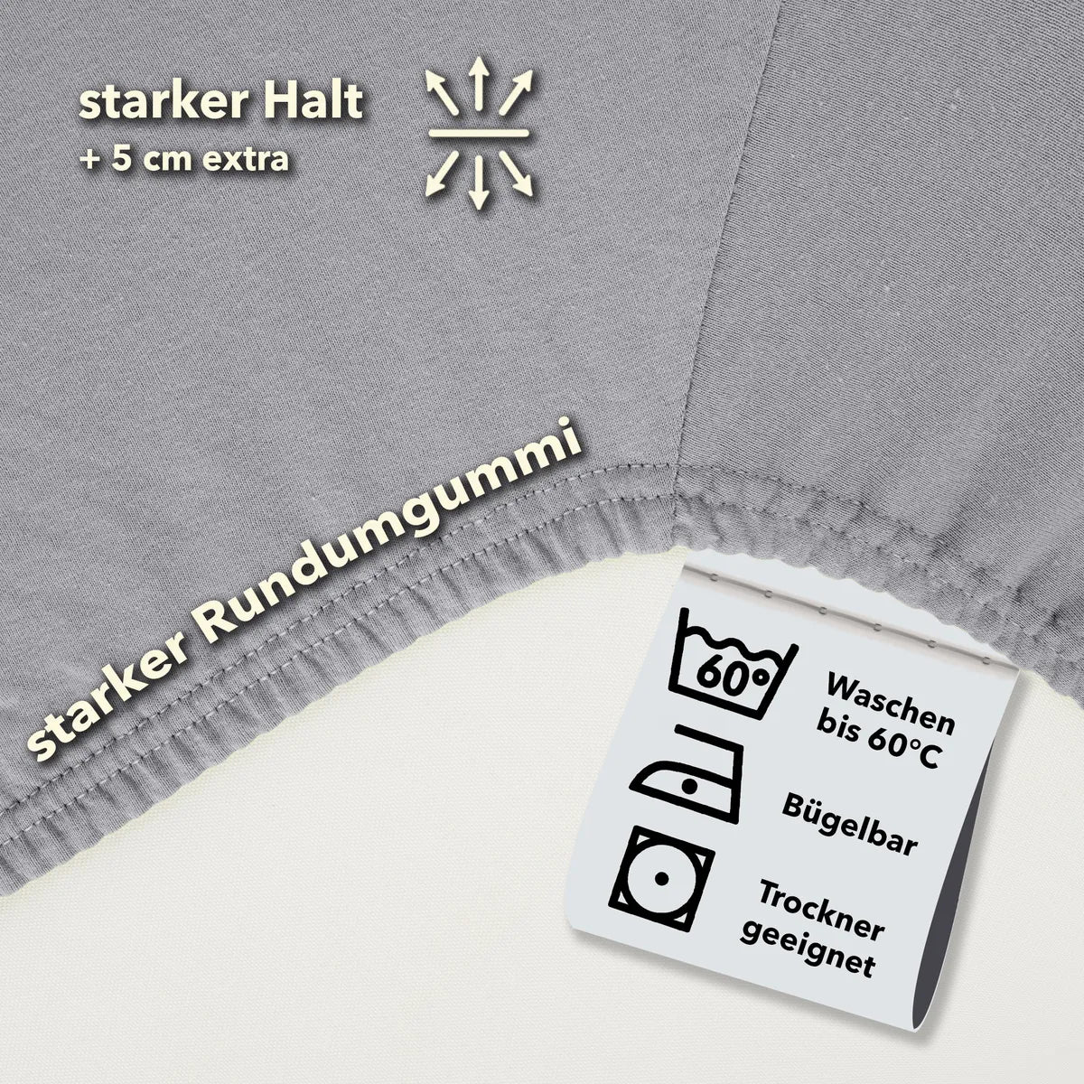 Basic Spannbettlaken 90x200 aus Jersey-Baumwolle in Silber - Pflege