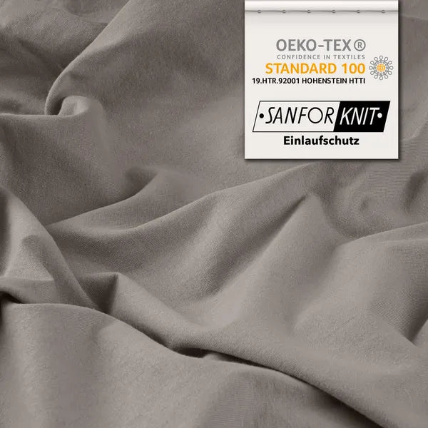 Basic Spannbettlaken 90x200 aus Jersey-Baumwolle in Taupe - Detail - mobile