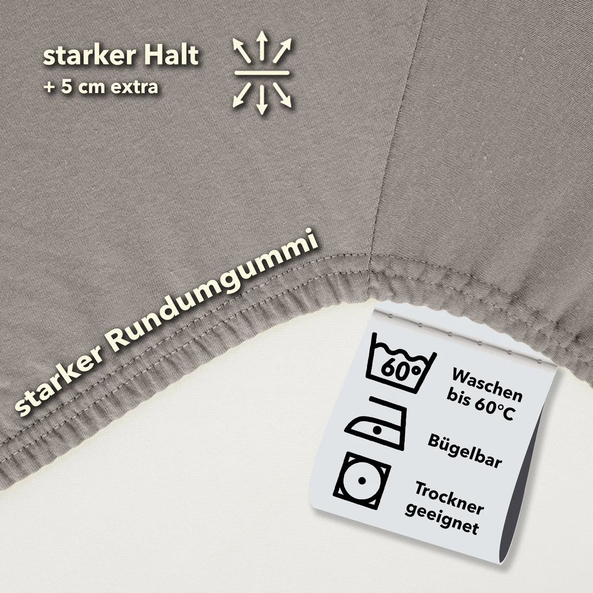 Basic Spannbettlaken 90x200 aus Jersey-Baumwolle in Taupe - Pflege