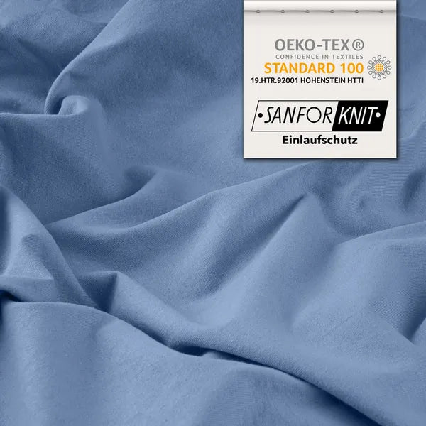 Basic Spannbettlaken 90x200 aus Jersey-Baumwolle in Mittelblau - Detail - mobile