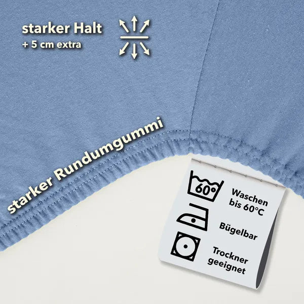 Basic Spannbettlaken 90x200 aus Jersey-Baumwolle in Mittelblau - Pflege - mobile