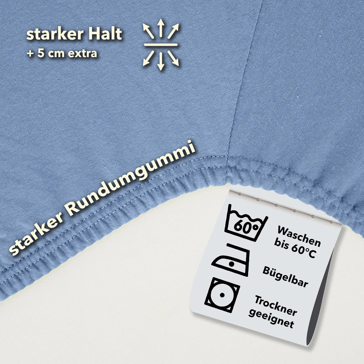 Basic Spannbettlaken 90x200 aus Jersey-Baumwolle in Mittelblau - Pflege