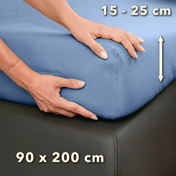 Basic Spannbettlaken 90x200 aus Jersey-Baumwolle in Mittelblau - Größe - mobile