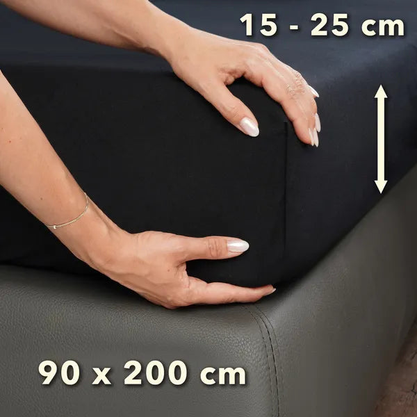 Basic Spannbettlaken 90x200 aus Jersey-Baumwolle in Schwarz - Größe - mobile