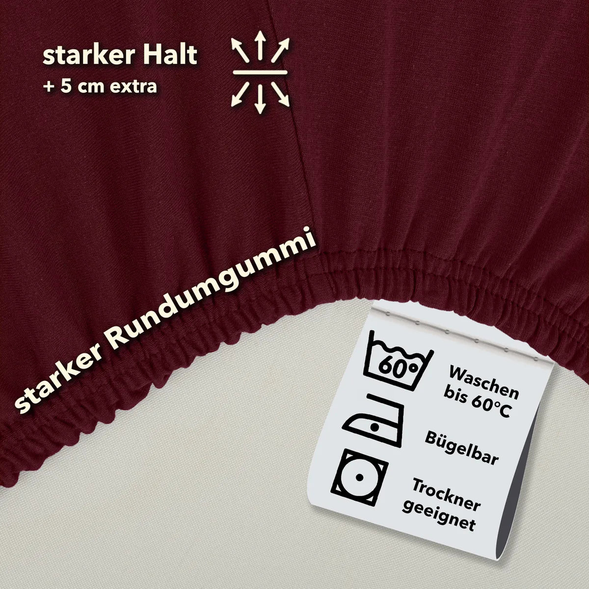 Basic Spannbettlaken 90x200 aus Jersey-Baumwolle in Bordeaux - Pflege
