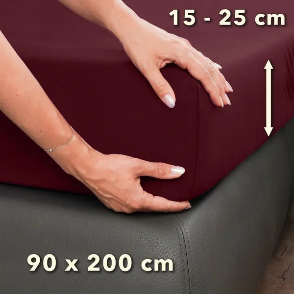 Basic Spannbettlaken 90x200 aus Jersey-Baumwolle in Bordeaux - Größe - mobile