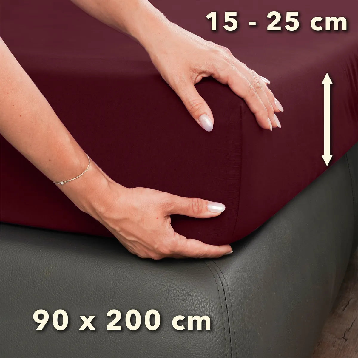 Basic Spannbettlaken 90x200 aus Jersey-Baumwolle in Bordeaux - Größe