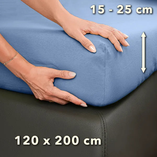 Basic Spannbettlaken 120x200 aus Jersey-Baumwolle in Mittelblau - Größe - mobile