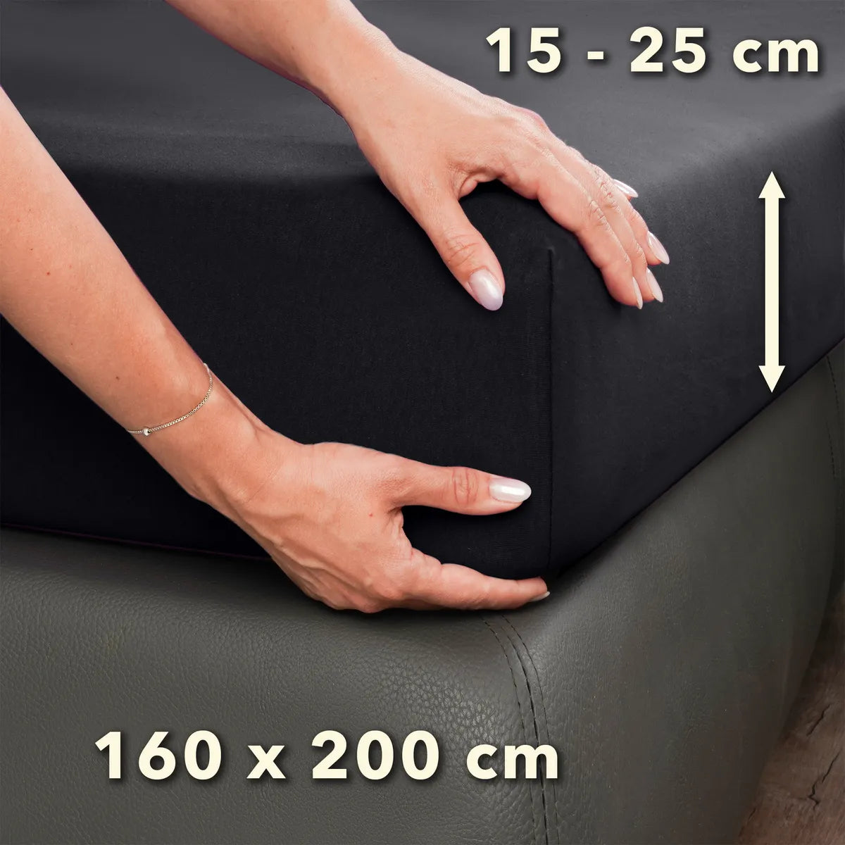 Basic Spannbettlaken 160x200 aus Jersey-Baumwolle in Anthrazit - Größe