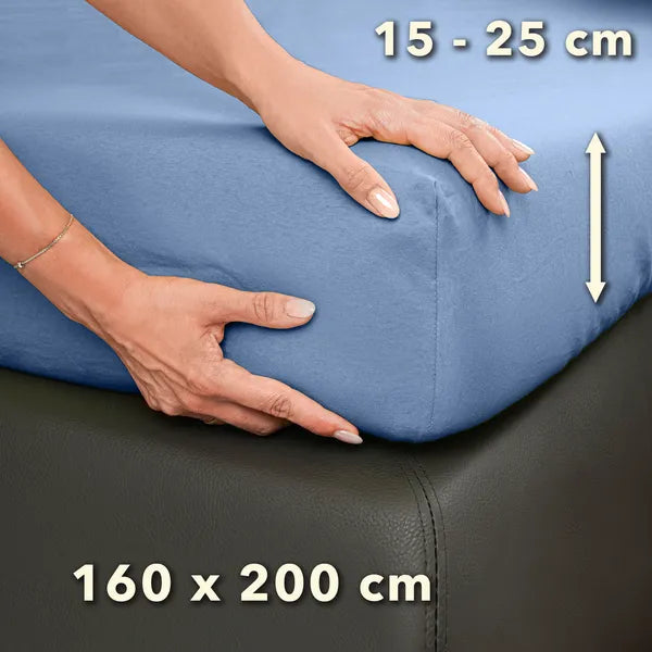 Basic Spannbettlaken 160x200 aus Jersey-Baumwolle in Mittelblau - Größe - mobile