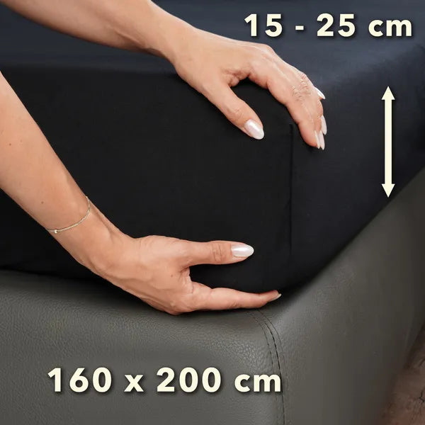 Basic Spannbettlaken 160x200 aus Jersey-Baumwolle in Schwarz - Größe - mobile