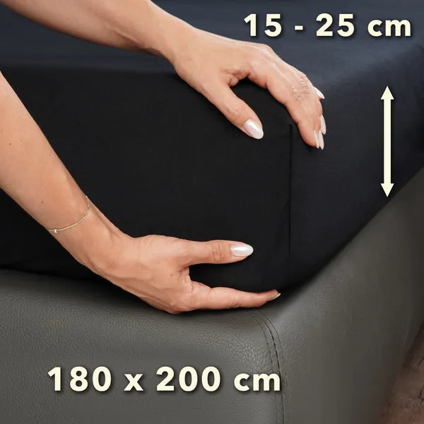Basic Spannbettlaken 180x200 aus Jersey-Baumwolle in Schwarz - Größe - mobile