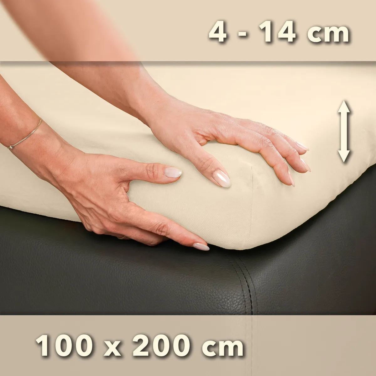 Topper Spannbettlaken 100x200 aus Jersey-Baumwolle - Creme - Größe