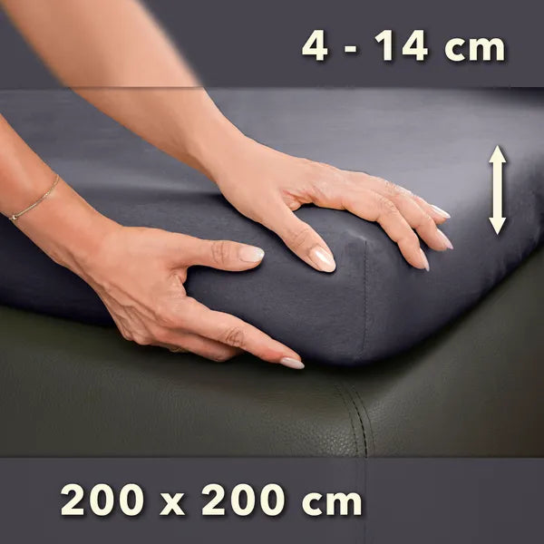 Topper Spannbettlaken 200x200 aus Jersey-Baumwolle - Grau - Größe - mobile