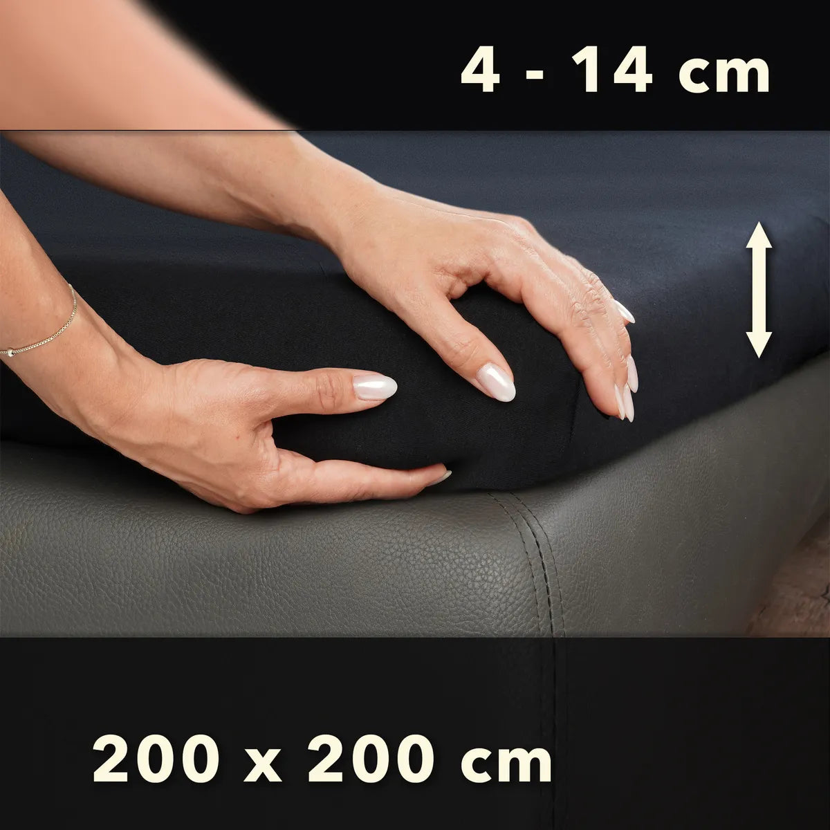 Topper Spannbettlaken 200x200 aus Jersey-Baumwolle - Schwarz - Größe