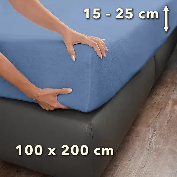 Basic Frottee Spannbettlaken 100x200 - Mittelblau - Größe - mobile