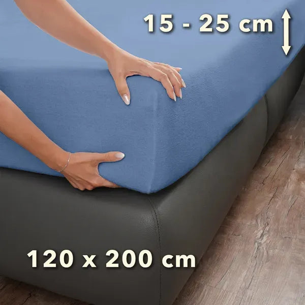 Basic Frottee Spannbettlaken 120x200 - Mittelblau - Größe - mobile