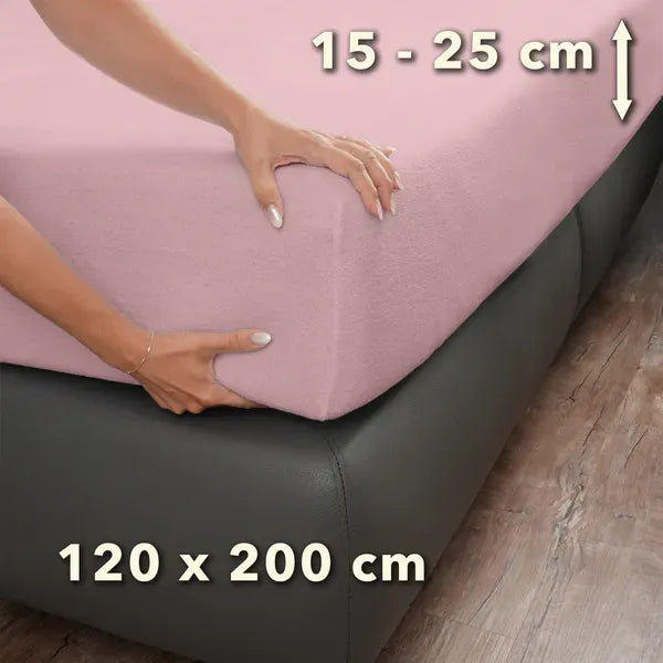 Basic Frottee Spannbettlaken 120x200 - Puder - Größe - mobile