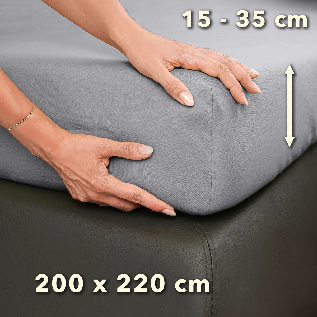 Basic Spannbettlaken 200x220 aus Jersey-Baumwolle in Silber - Größe