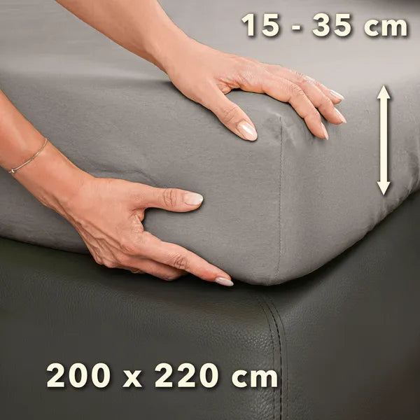 Basic Spannbettlaken 200x220 aus Jersey-Baumwolle in Taupe - Größe - mobile