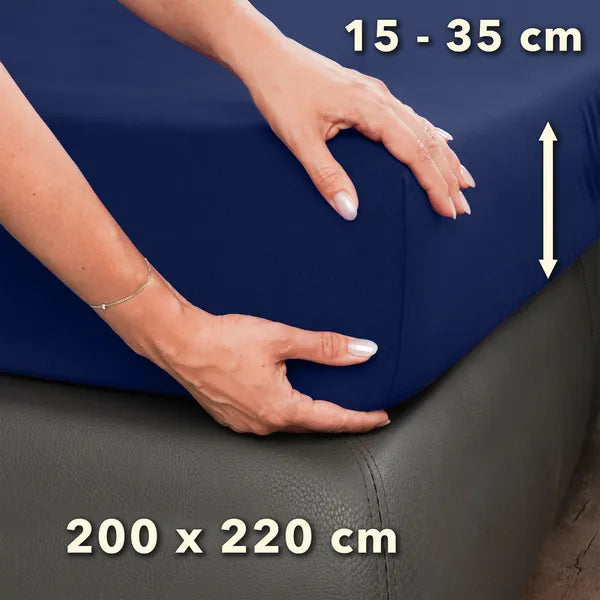 Basic Spannbettlaken 200x220 aus Jersey-Baumwolle in Marine - Größe - mobile