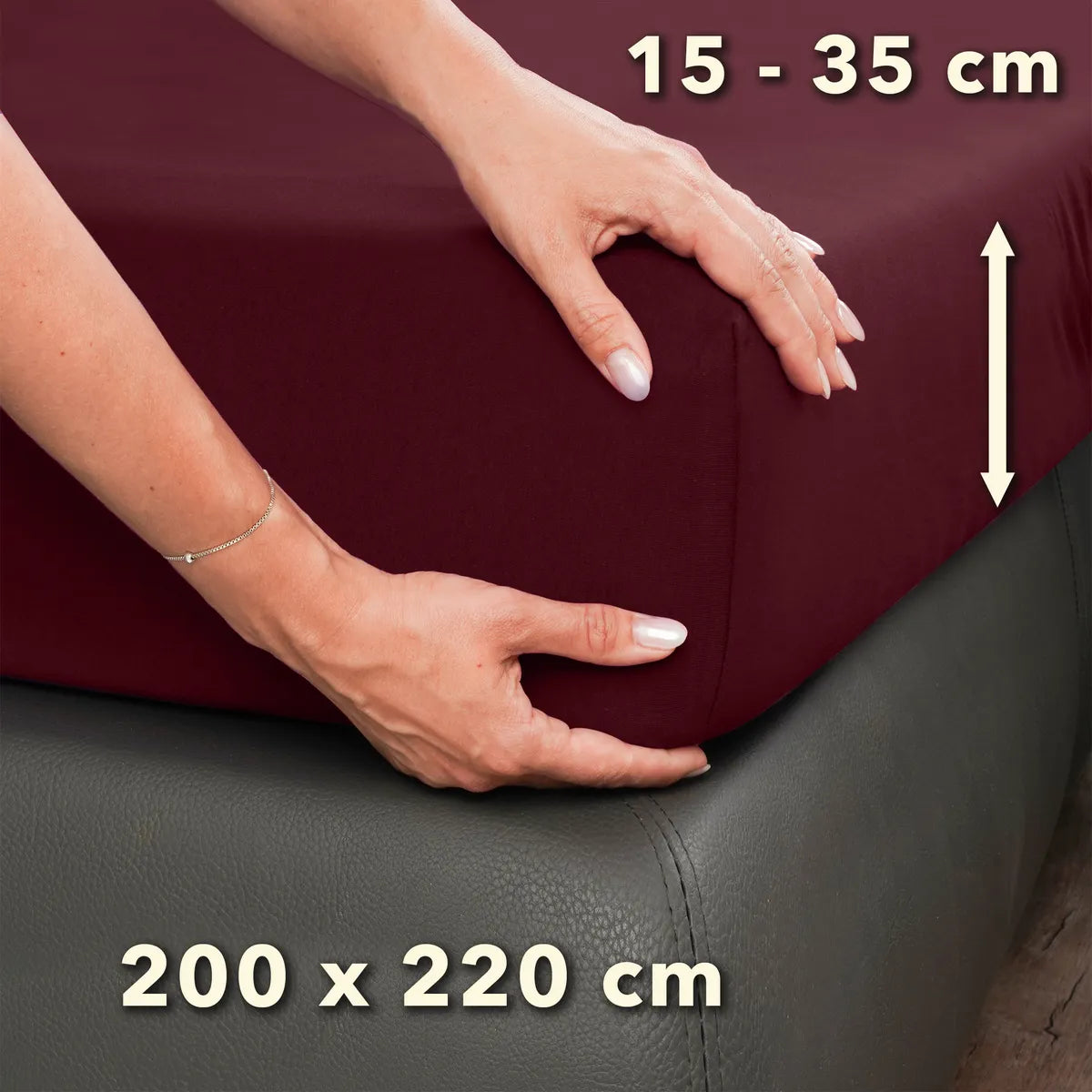 Basic Spannbettlaken 200x220 aus Jersey-Baumwolle in Bordeaux - Größe